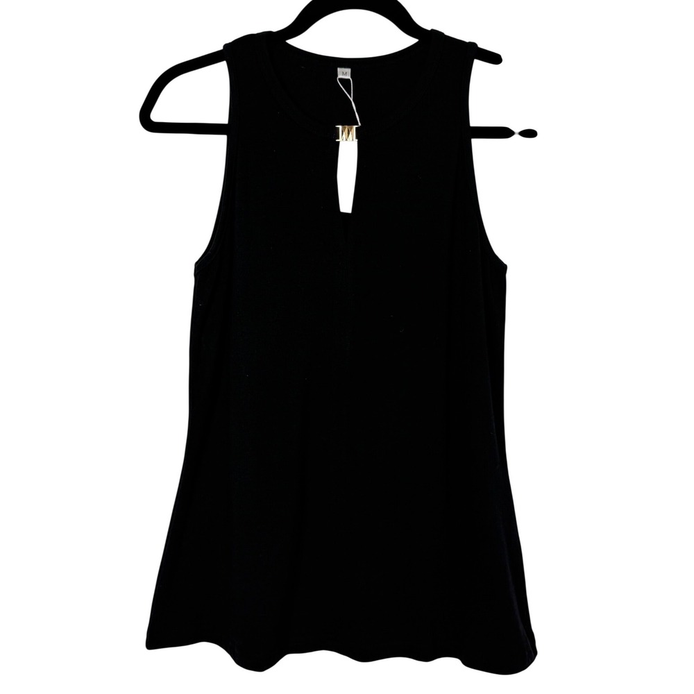 Soesdemo‎ Womens Black Sleeveless Keyhole Tank Top Gold Hardware Detail Size M